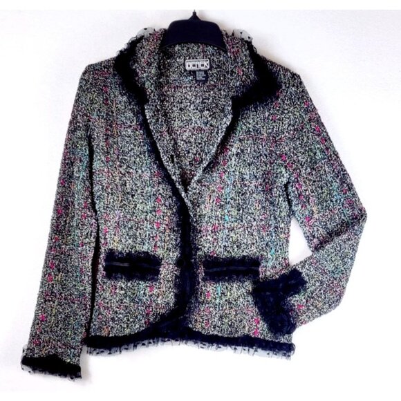 Vtg 80s/90s Sweater Cardigan Sz L BEREK by Takako Sakon Woven Multi Color Lace - Picture 3 of 16